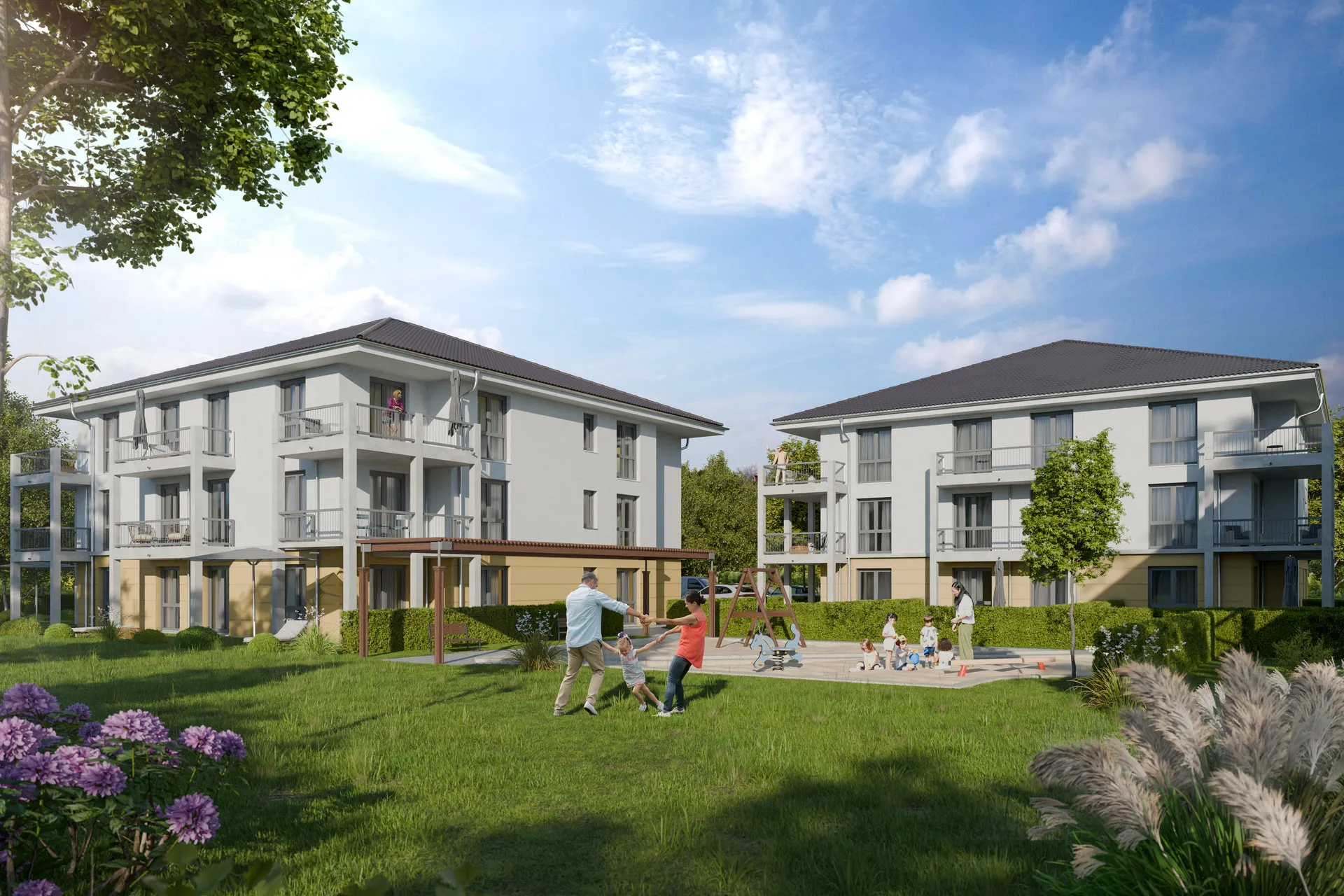 Luftaufnahme Mehrfamilienhäuser, Architekturvisualisierung