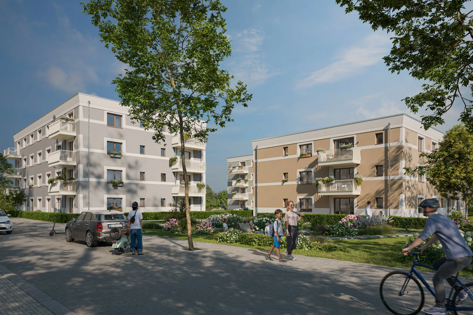 Innenhof einer Wohnanlage, Architekturvisualisierung