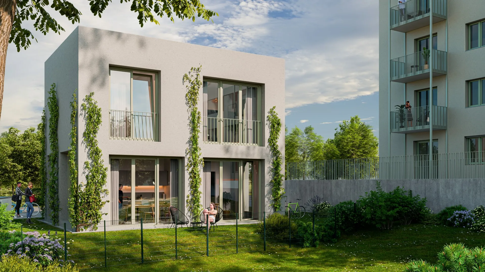 Atelierhaus im Wohnquartier Oderstraße Berlin, Gartenansicht