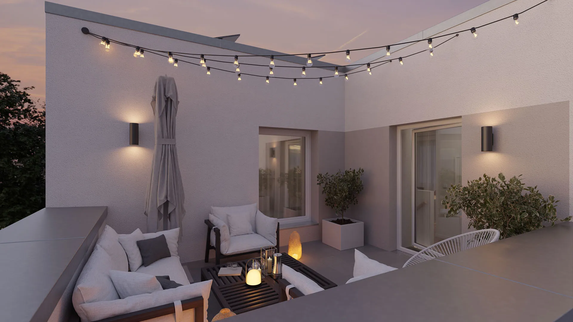 Dachterrasse am Abend, Impuls Düsseldorf