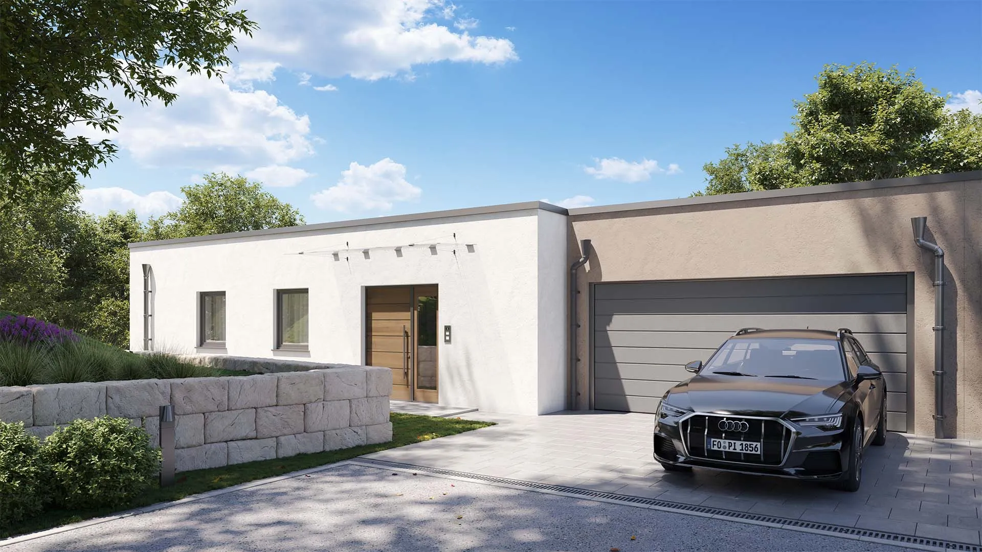 Einfamilienhaus Bergweg bei Erlangen, Eingang und Garage