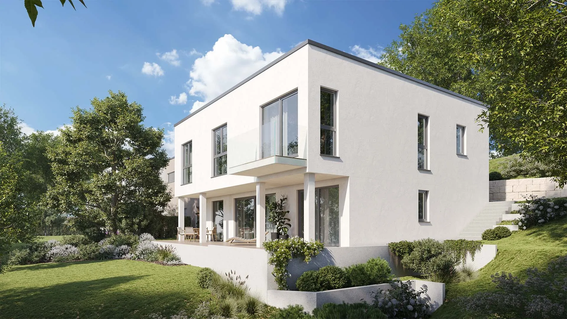 Einfamilienhaus Bergweg bei Erlangen, Terrasse in Hanglage