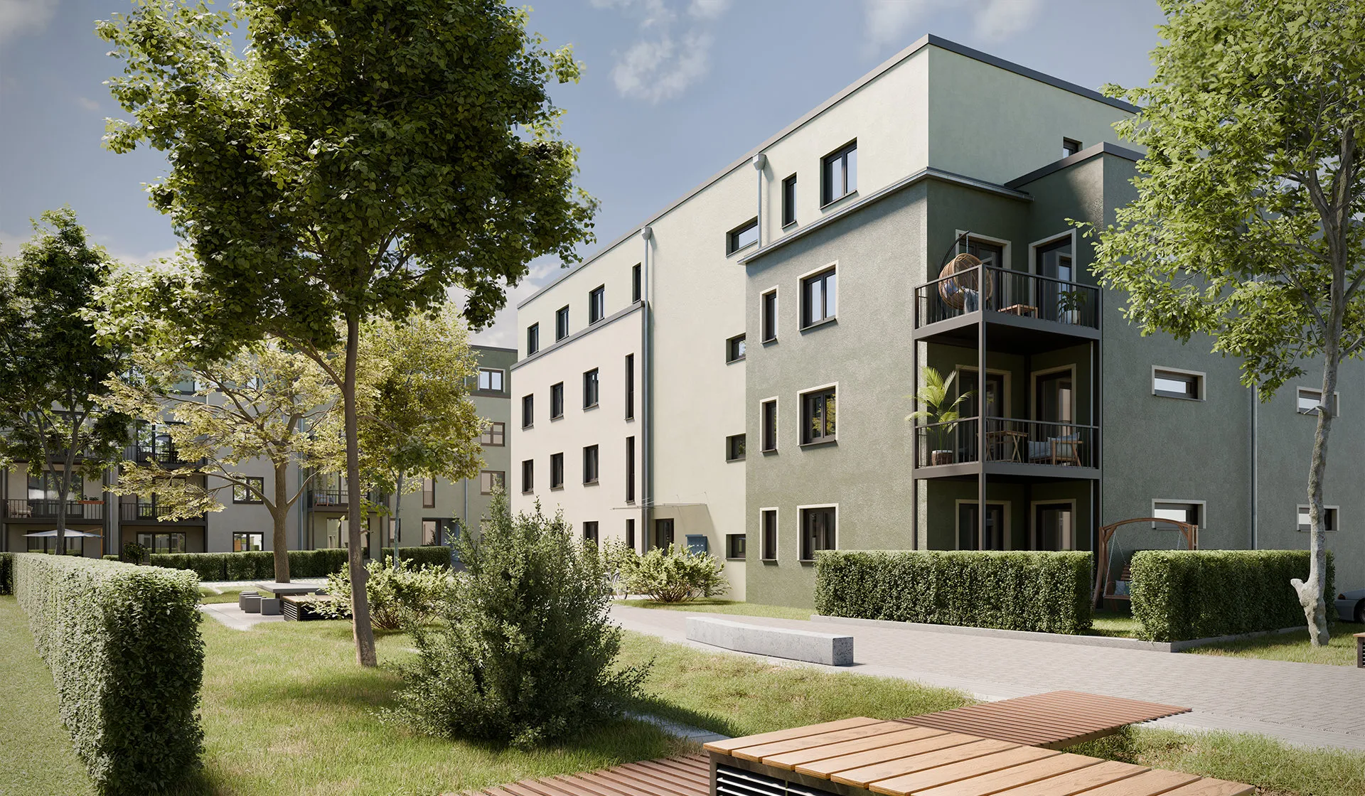 Innenhof Mehrfamilienhaus, Architekturvisualisierung