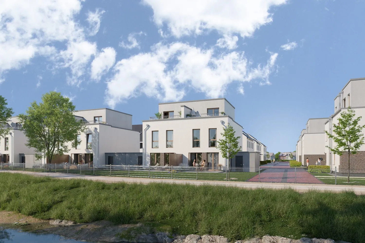 Neubaugebiet mit Doppelhäusern, Architekturvisualisierung