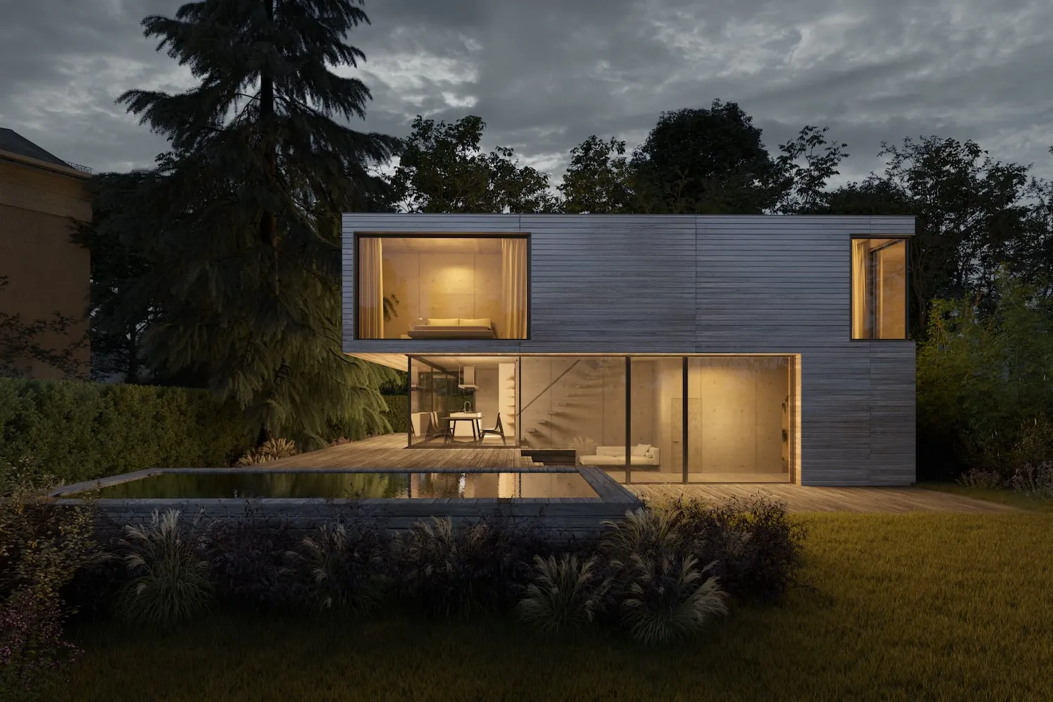 Architektenhaus in NRW bei Nacht