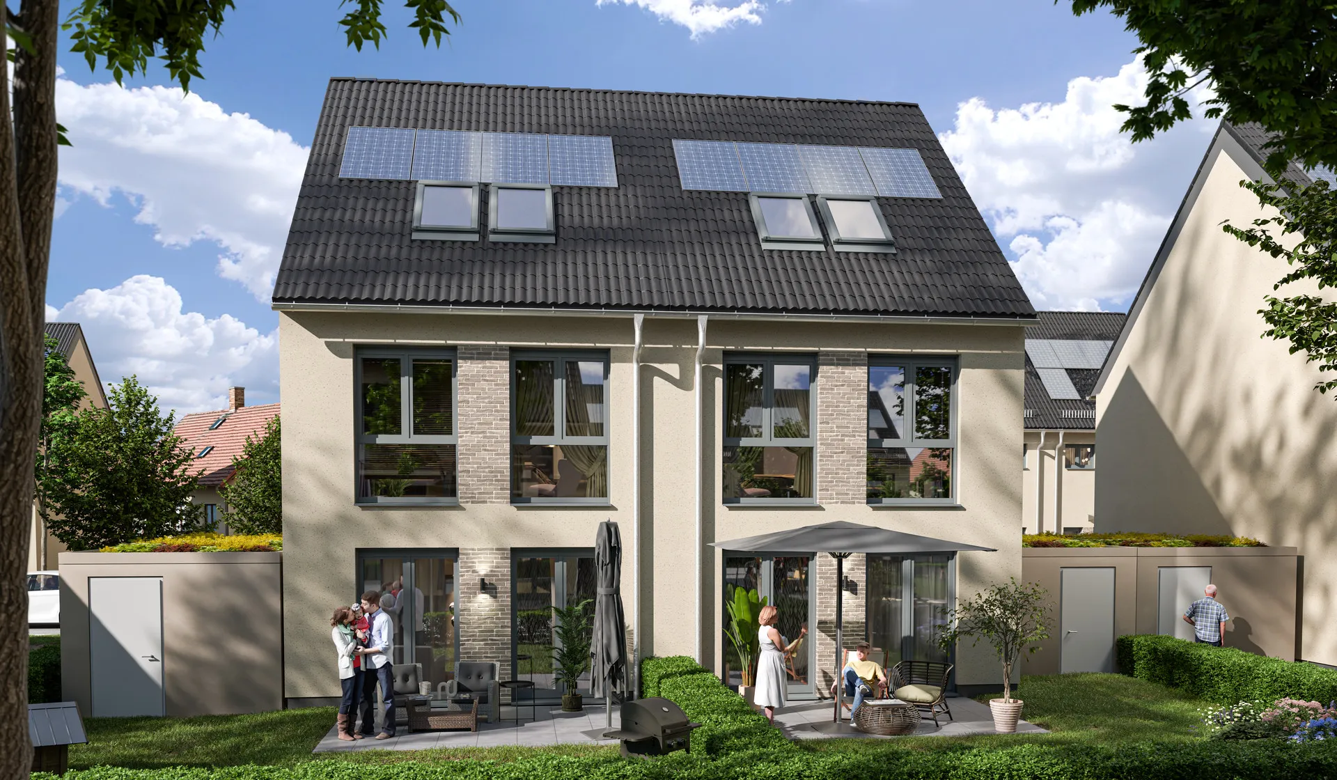 Doppelhaus Petersbogen, Gartenansicht