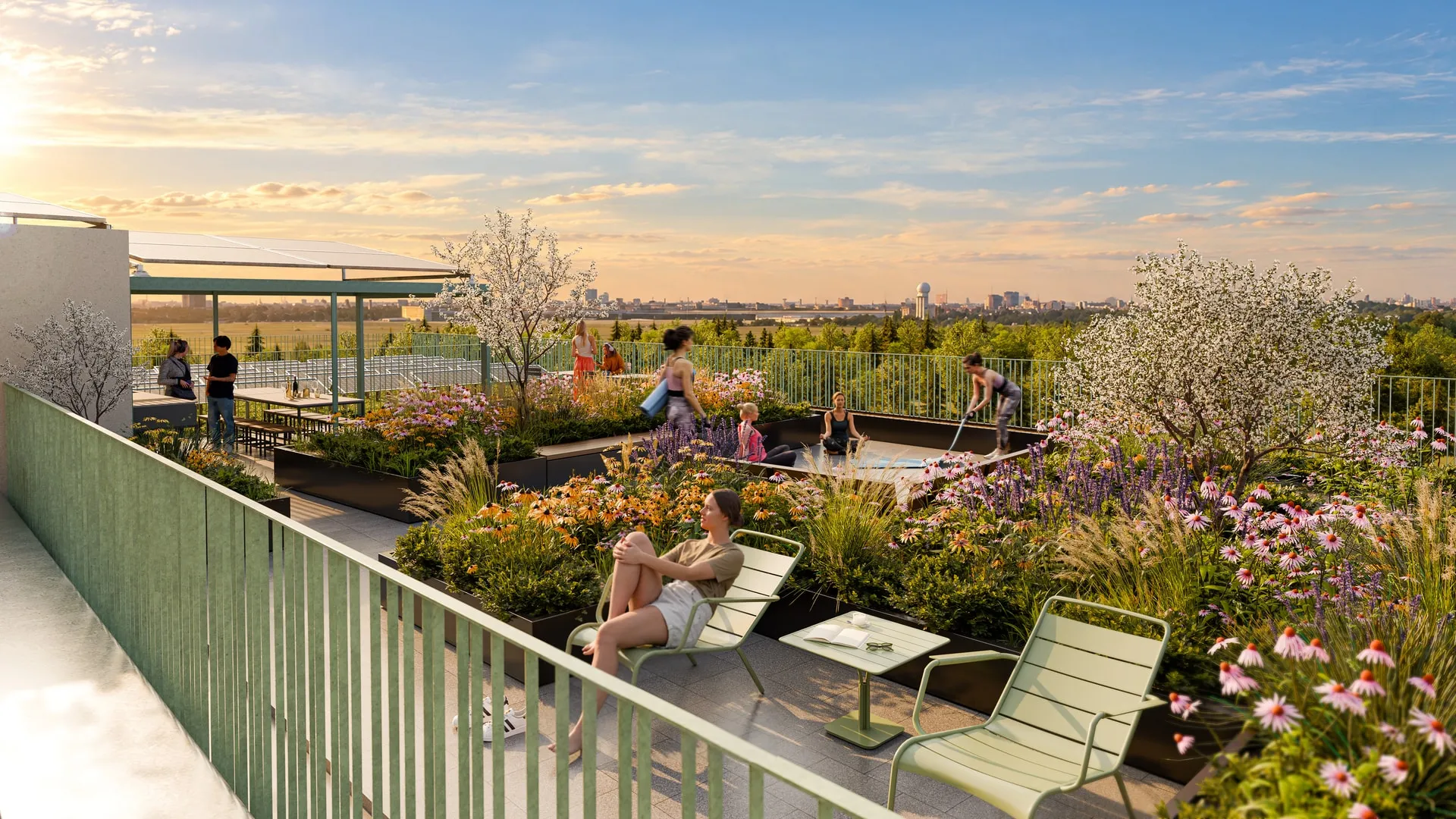 Roof terrace at sunset, Oderstrasse, Berlin