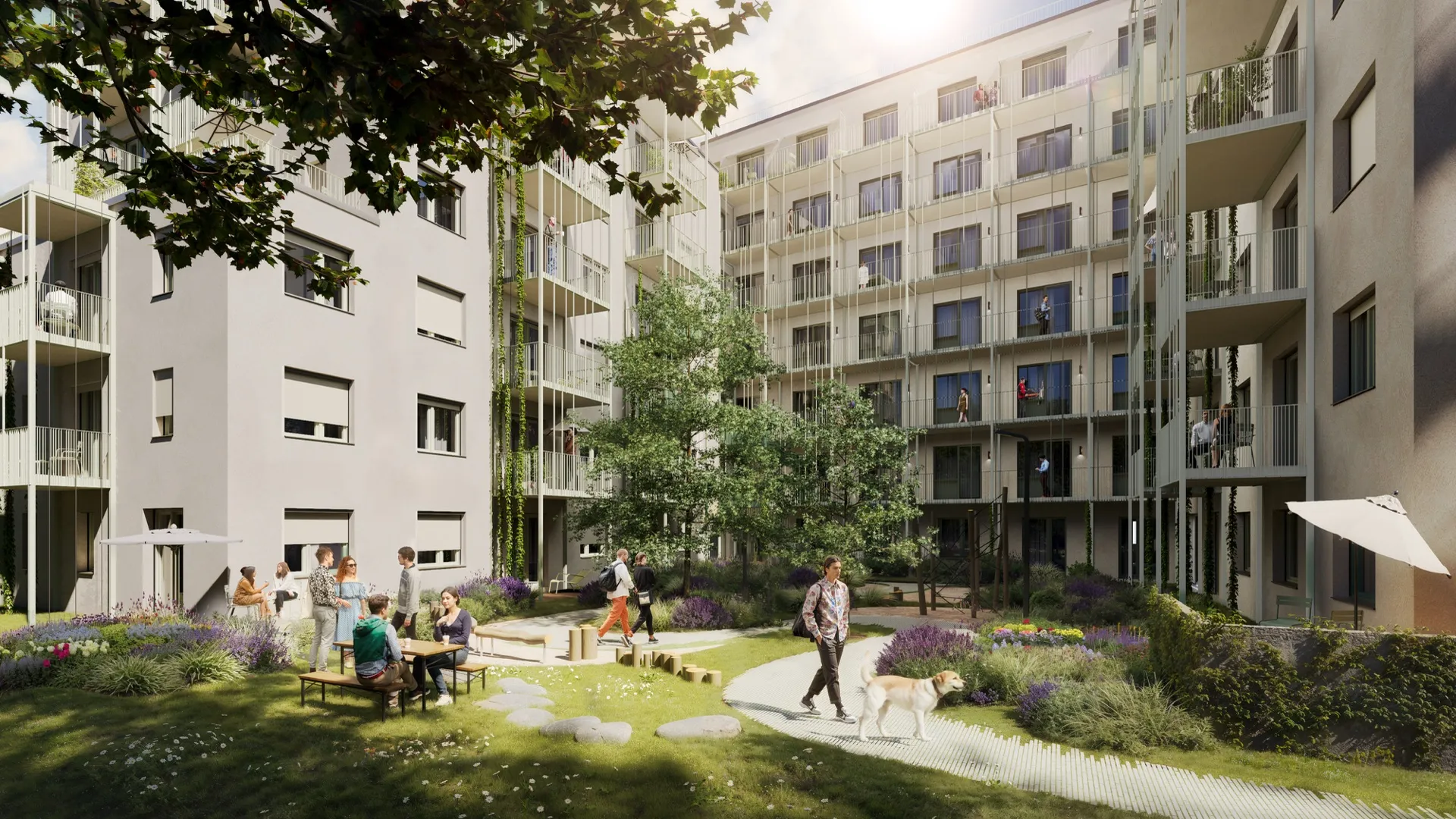 Begrünter Innenhof im Wohnquartier Oderstraße Berlin