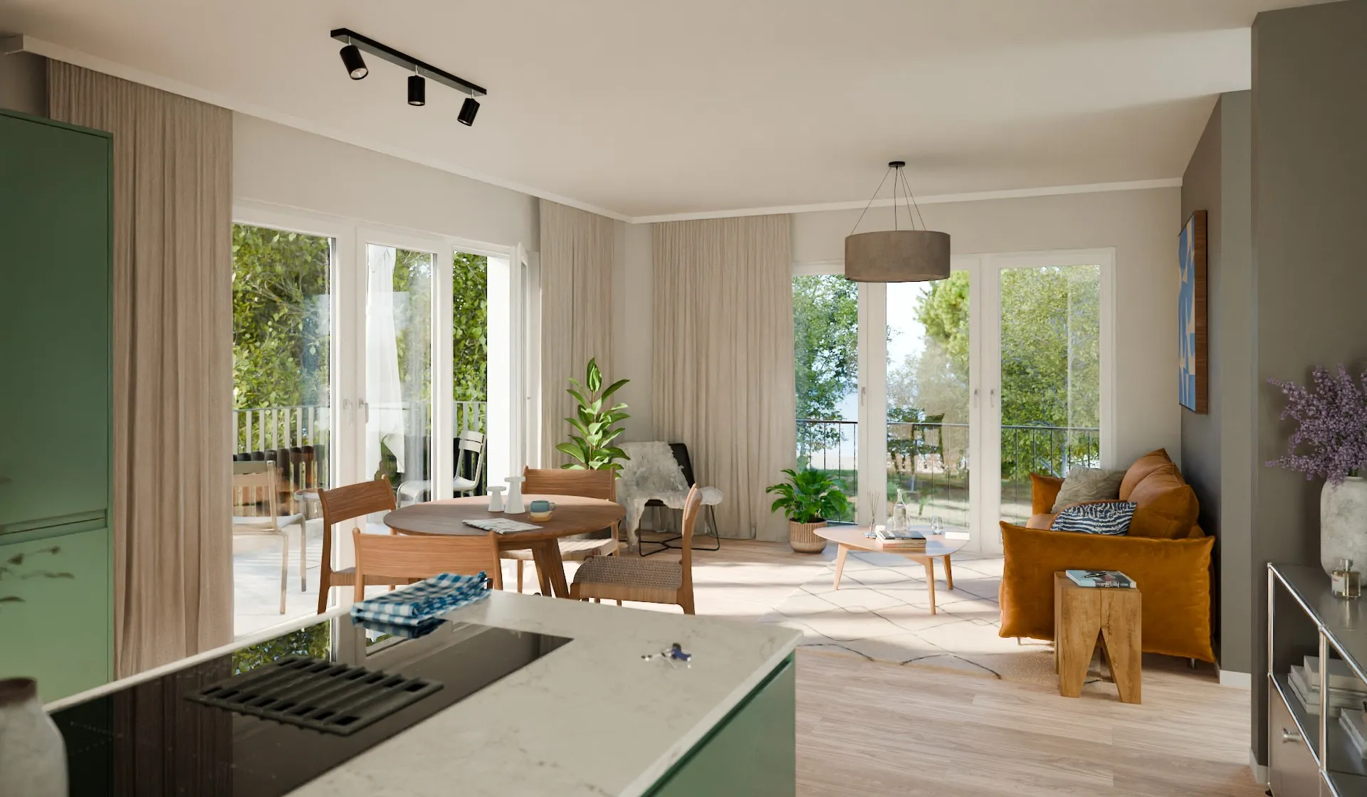 Wohnzimmer Eigentumswohnung, Kaiserquartier (Bonava)